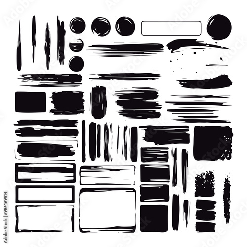 Black brushstrokes and pencil lines in various styles are arranged side by side, functioning as creative templates. The styles range from broad to fine, rough to smooth, meeting various artistic requi