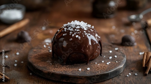 Chocolate Dessert with Sea Salt and Cinnamon. photo