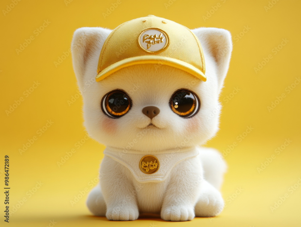A soft and cuddly white puppy plush toy with golden ears and a cute face A soft and cuddly white puppy plush toy with golden ears and a cute face
