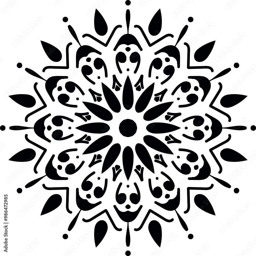 Abstract Leaf and Petal Mandala Black and White Design
Abstract Leaf and Petal Mandala Black and White Design
