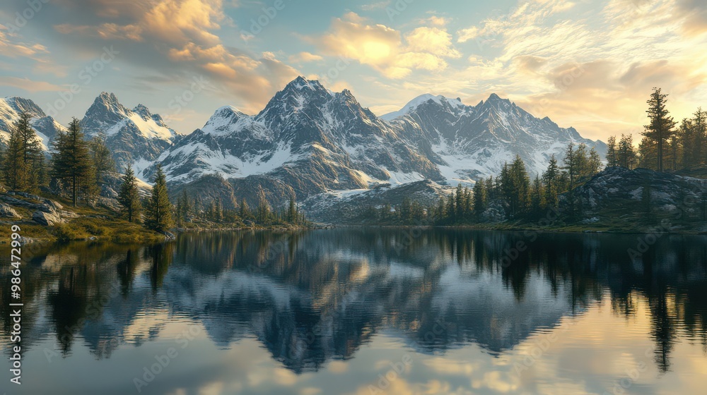 Majestic Mountain Reflection in Tranquil Lake Majestic Mountain Reflection in Tranquil Lake
