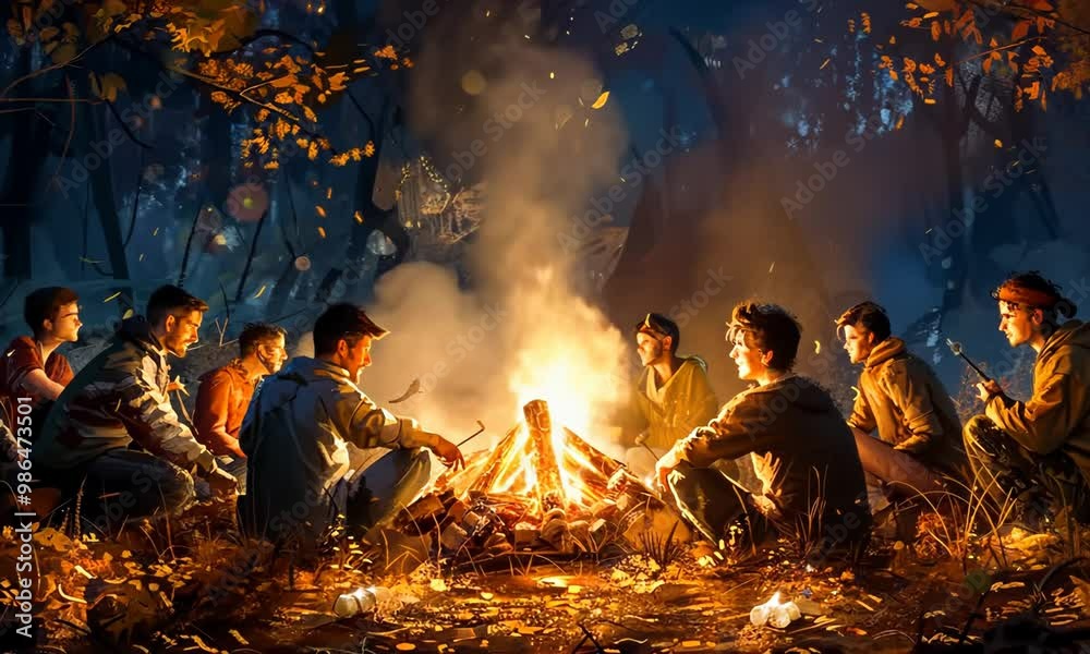 A group of people sitting around a campfire 4K Video A group of people sitting around a campfire 4K Video