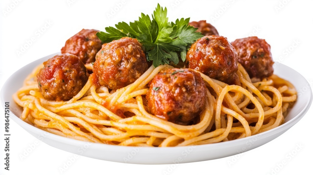 PNG, Concept of delicious food - pasta with meatballs, isolated on white background PNG, Concept of delicious food - pasta with meatballs, isolated on white background