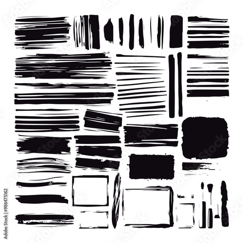 Black brushstrokes and pencil lines in various styles are arranged side by side, functioning as creative templates. The styles range from broad to fine, rough to smooth, meeting various artistic requi