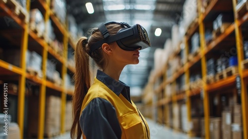 Woman in VR Headset in Warehouse