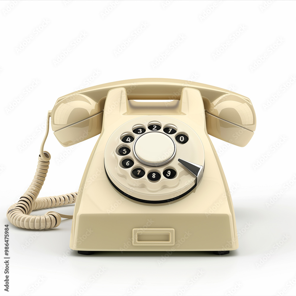 Retro stationary button phone with a dial set against a white backdrop. Retro stationary button phone with a dial set against a white backdrop.
