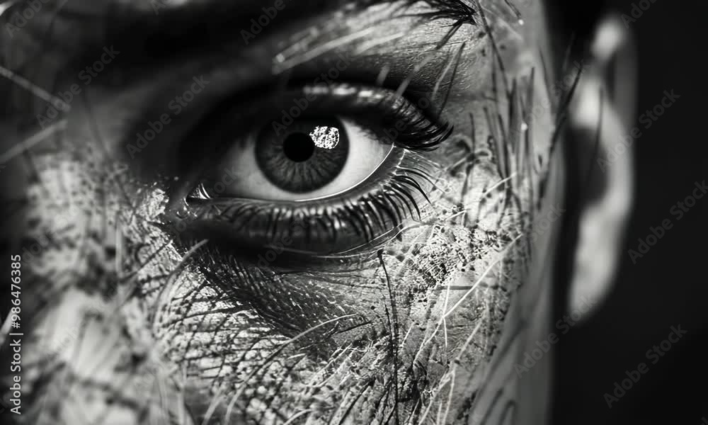 A close up of a face with a lot of hair and a lot of lines 4K Video