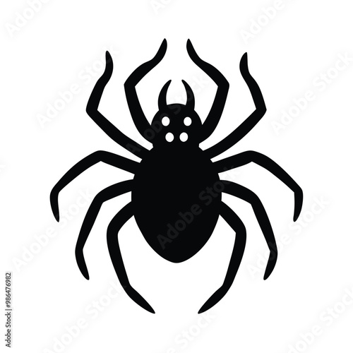 black and white silhouette of a spider, white background 