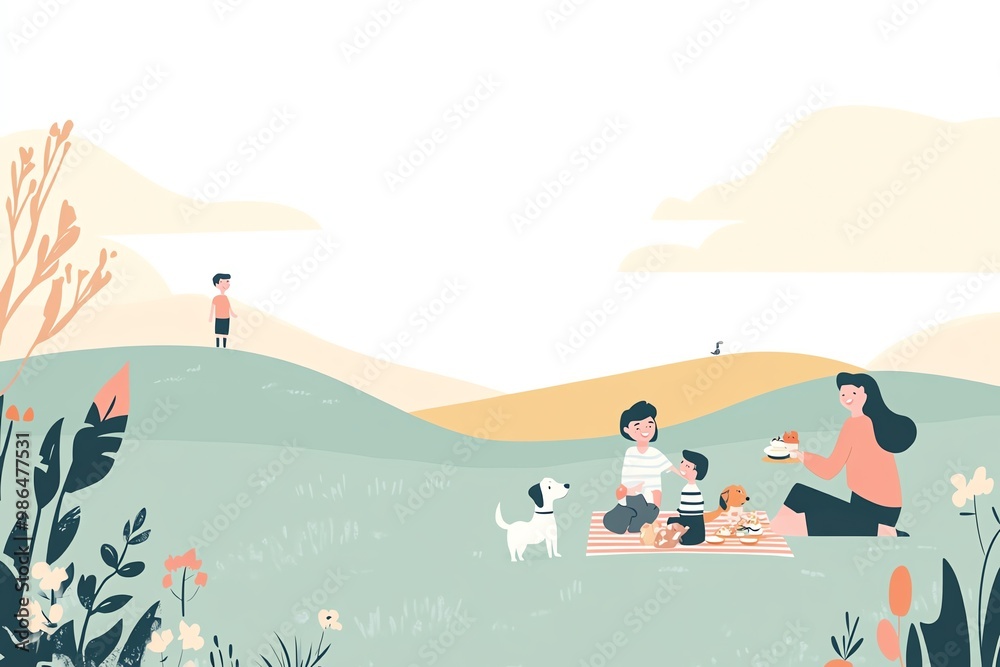 Family picnic in a serene outdoor setting Family picnic in a serene outdoor setting