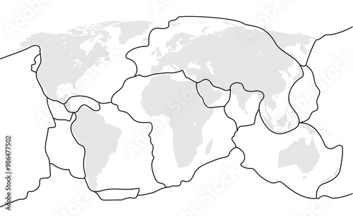 Tectonic plate earth map. Continental ocean pacific, volcano lithosphere geography plates