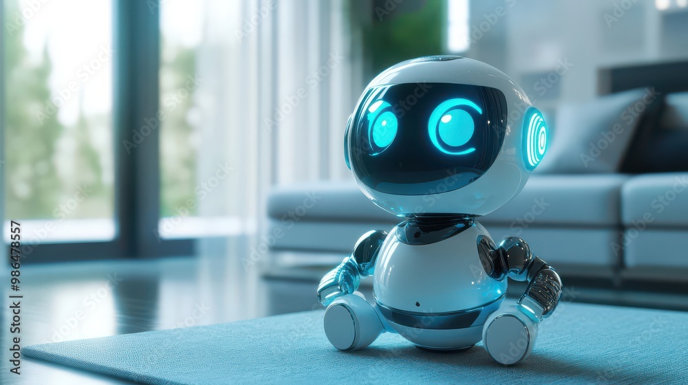 Cute Futuristic Robot in Modern Living Room Cute Futuristic Robot in Modern Living Room