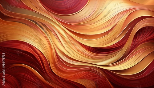 Abstract background with swirling lines and warm colors. A digital art piece featuring delicate, flowing lines in shades of gold and red. Perfect for design projects.