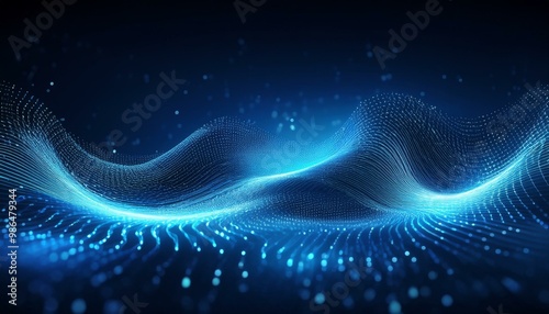 Abstract blue digital wave background with glowing particles. Perfect for technology, data, and futuristic concepts.