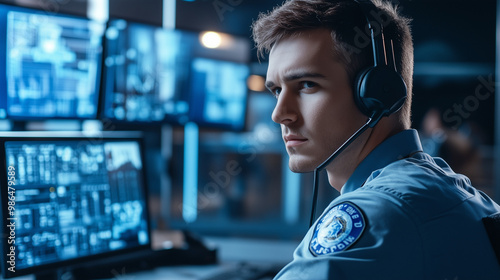 W dynamicznym centrum obsługi alarmowej 911, funkcjonariusze analizują dane na monitorach i kierują pomoc do miejsc zagrożenia, dbając o bezpieczeństwo obywateli w nagłych sytuacjach.