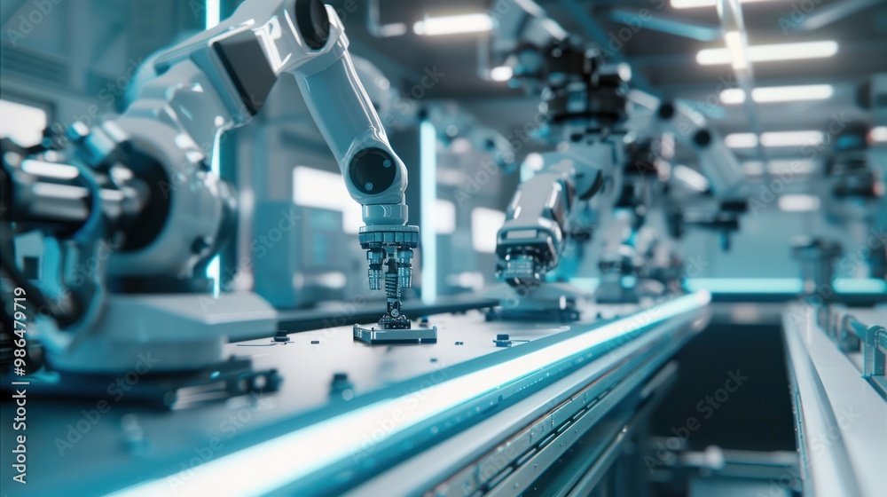 Robotic Assembly Line in Factory Robotic Assembly Line in Factory