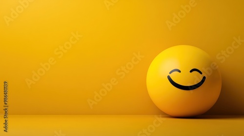 A bright yellow smiley face sits against a matching backdrop, exuding happiness and good vibes. The scene is simple yet uplifting, perfect for conveying joy and positivity