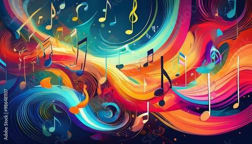 Abstract colorful background with musical notes. Perfect for music, art, and creativity themes.