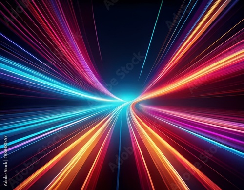 Abstract colorful light trails in a dark background.