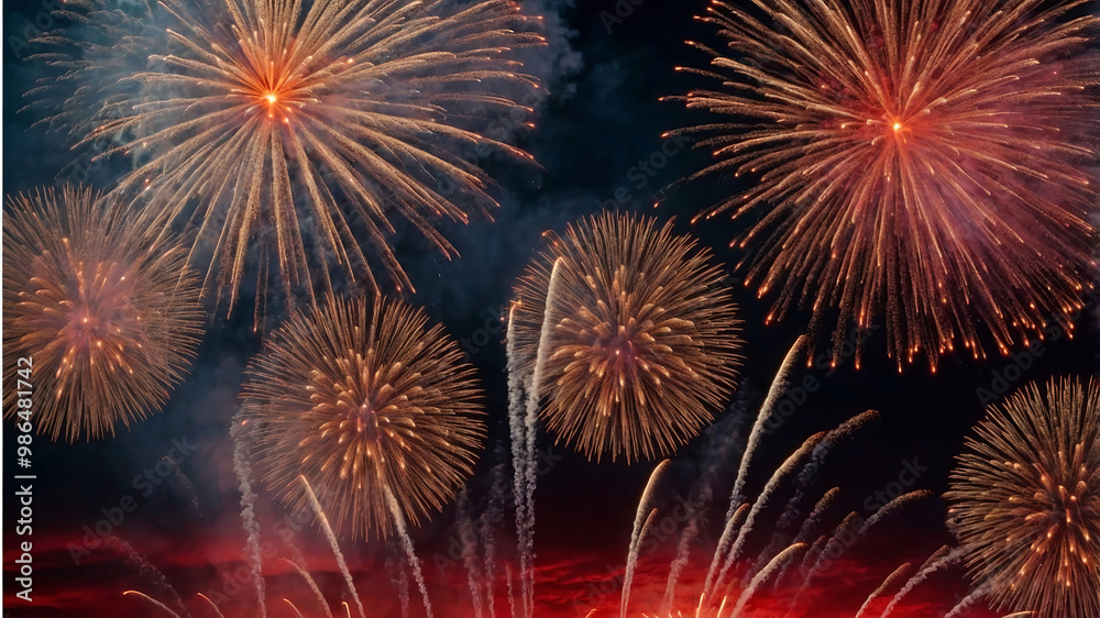 Vibrant firework celebration lighting the sky Vibrant firework celebration lighting the sky