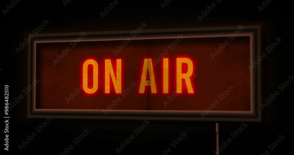 Vintage dirty On Air sign, radio station live broadcast, retro warning message sign, footage