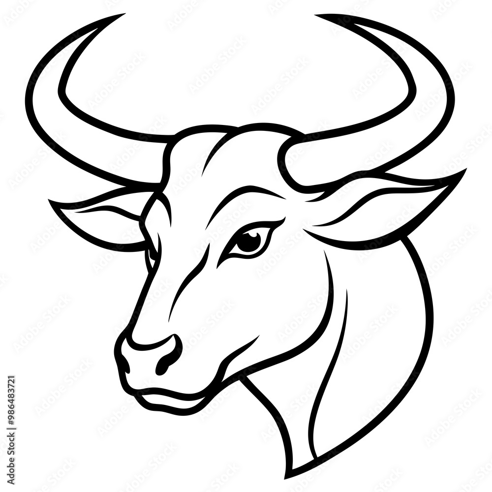 Bold Angular Ox Head with Curved Horns – Vector Art Bold Angular Ox Head with Curved Horns – Vector Art