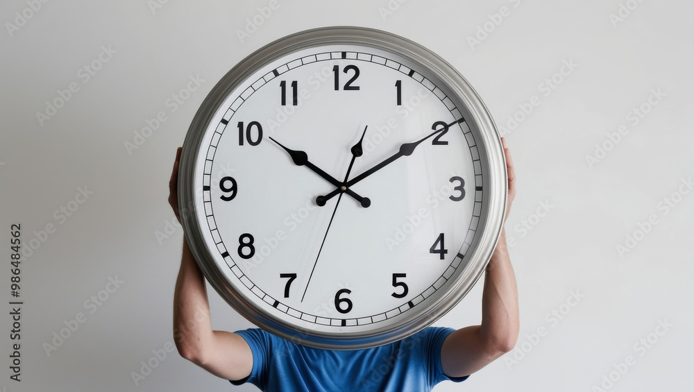 Large clock held by person in blue shirt Large clock held by person in blue shirt