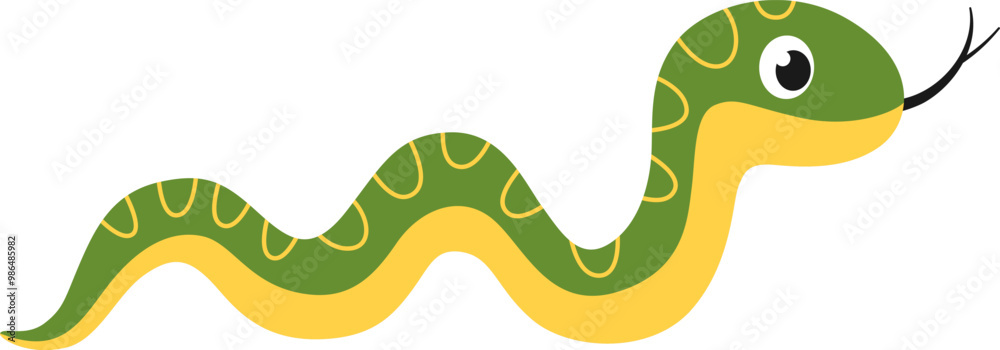 Cute baby snake. Cartoon green snake crawling.