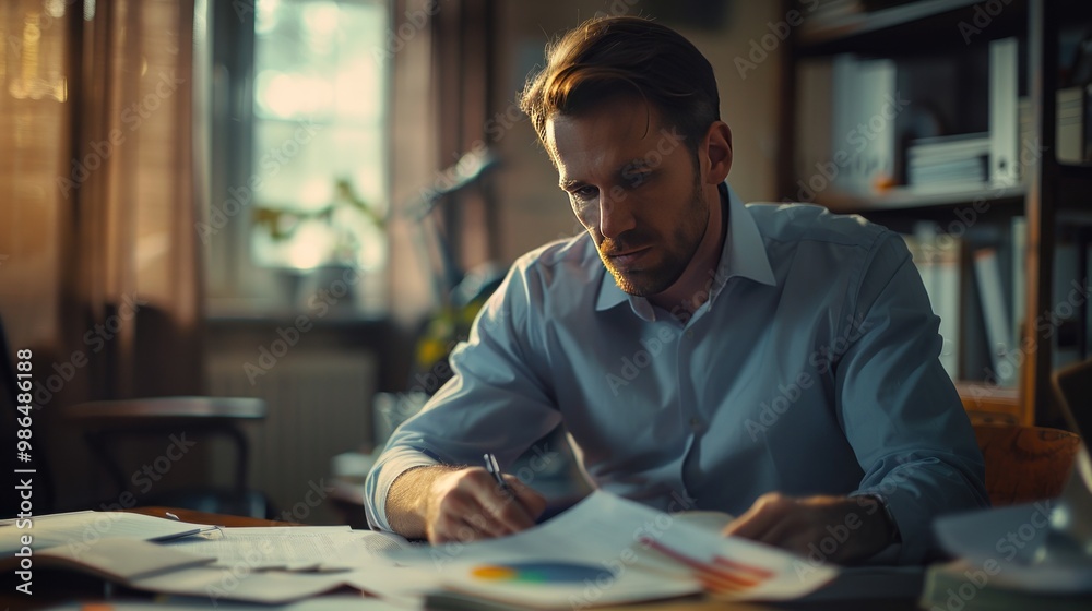 A financial planner explaining a pie chart to a client in a private office, focusing on investment and money management. A financial planner explaining a pie chart to a client in a private office, focusing on investment and money management.