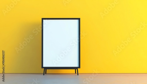 Blank Canvas on an Easel in Front of a Yellow Wall