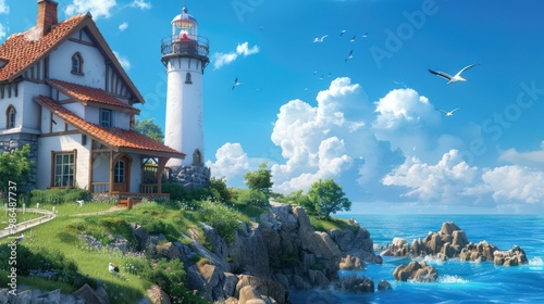 Coastal Lighthouse and House