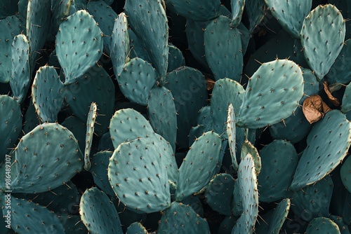 Close-up of Prickly Pear Cactus Pads with Spines photo