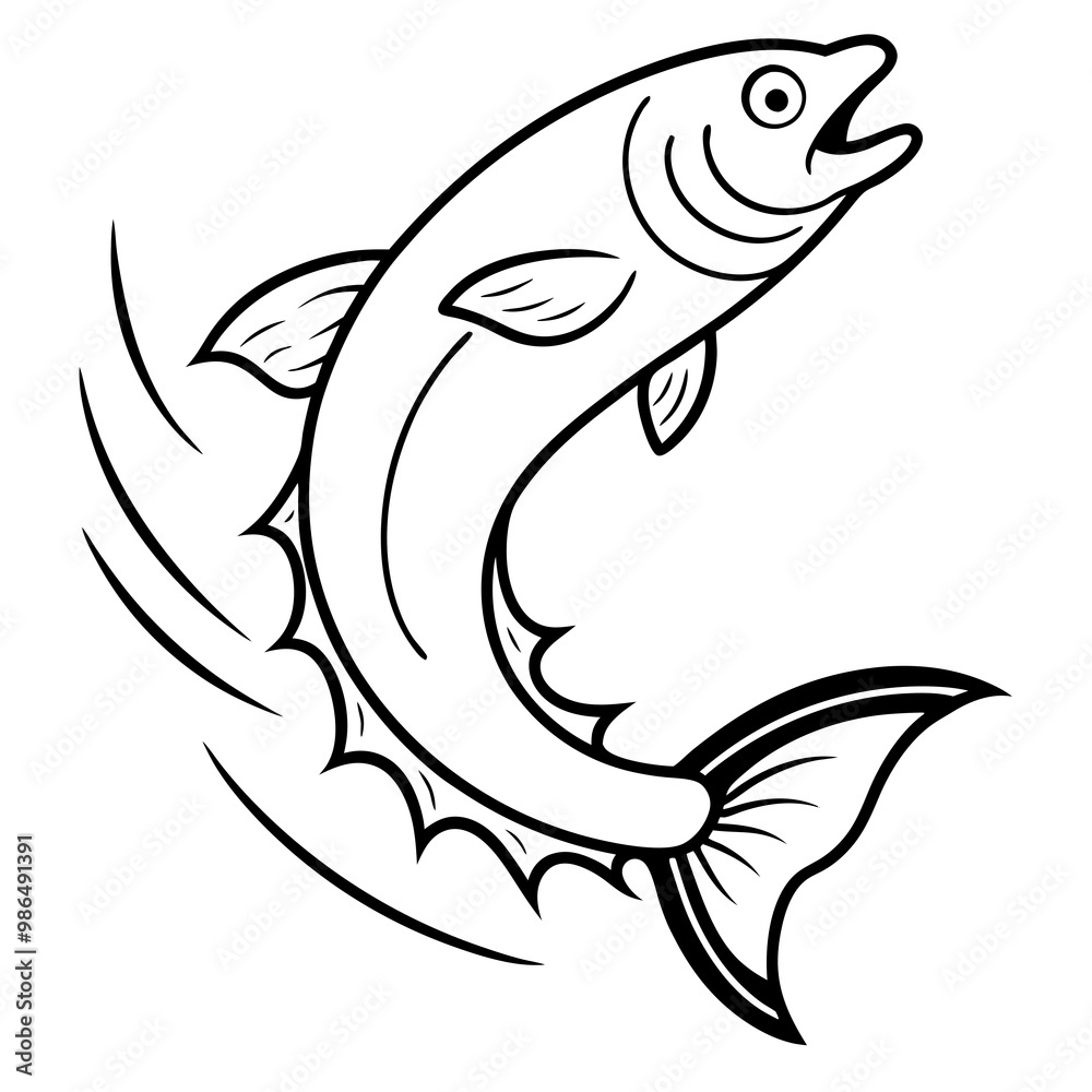 Naklejka premium Leaping Fish in Mid-Air Vector Art