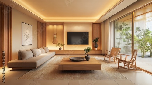 Beautiful Minimal Brown Colored Living Room Interior 