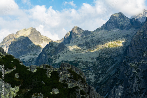 The surroundings of the upper level of the Starolesna Valley (Velka Studena dolina) in the High Tatras, Slovakia. photo