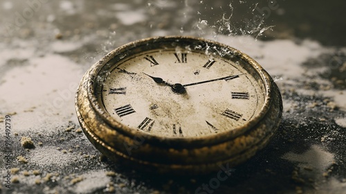 Abstract clock melting over a surface, symbolizing the fluidity of time, copy space
