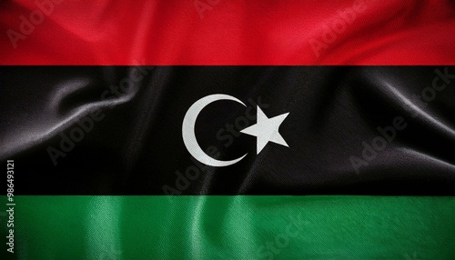 リビアの国旗(waving national flag of Libya.) 