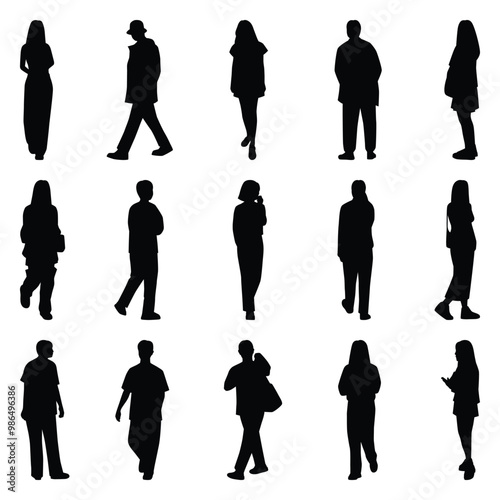 Vector collection set of individual people silhouettes.	
