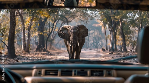 Elephant sighting on safari through car window