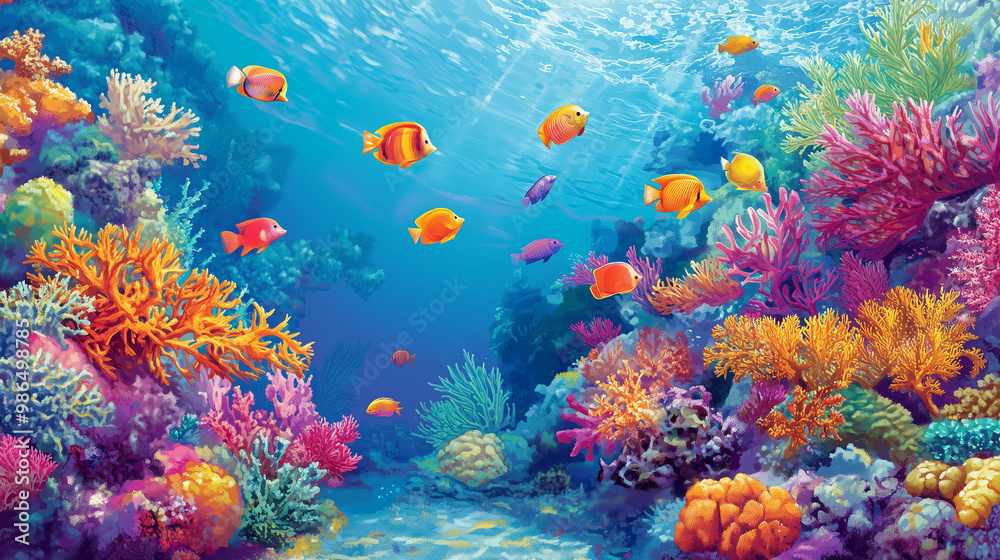 Fototapeta premium Vibrant underwater coral reef with colorful fish