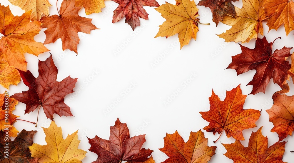 Autumn Maple Leaves Frame on White Background