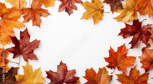Obraz na płótnie Autumn Maple Leaves Frame on White Background w salonie