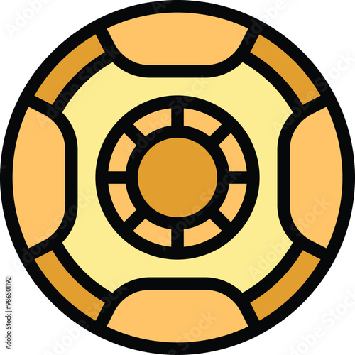 Yellow round drone flying in the air showing camera lens from below