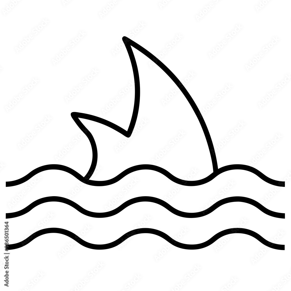 Obraz premium Iconic Shark Fin Cutting Through Waves - Vector Art