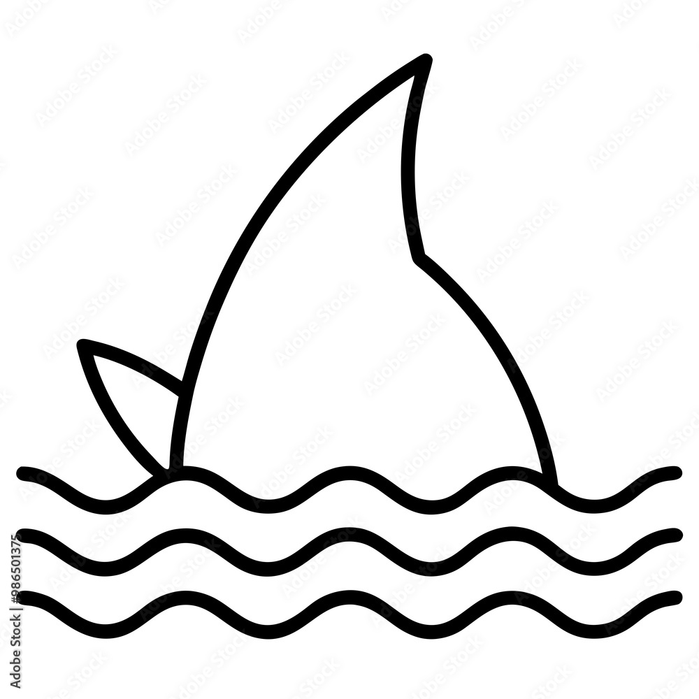 Iconic Shark Fin Cutting Through Waves - Vector Art Iconic Shark Fin Cutting Through Waves - Vector Art