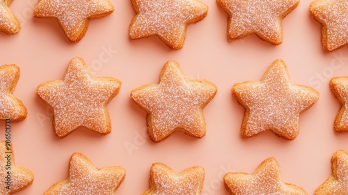 Star-shaped Cookies with Sugar Glaze on a Pink Background