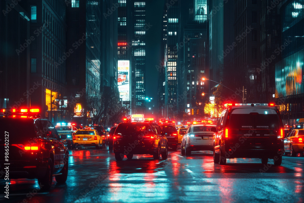 police car siren america new york night evening