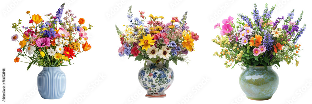 Set of colorful flowers vase isolated on a transparent background Set of colorful flowers vase isolated on a transparent background