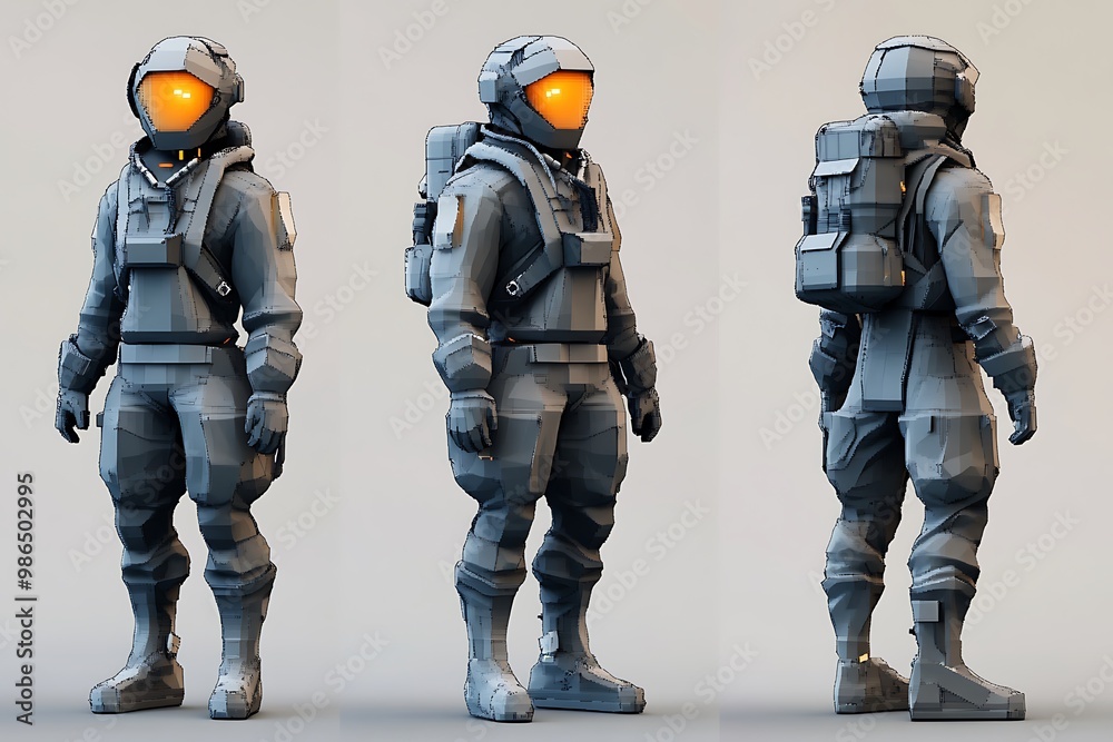 3D Model of Futuristic Space Explorer in Grey Jumpsuit and Helmet 3D Model of Futuristic Space Explorer in Grey Jumpsuit and Helmet