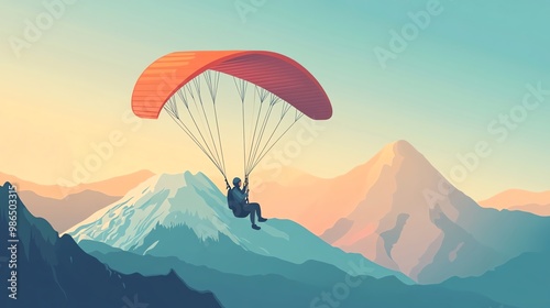 A person paragliding over majestic mountains at sunset, showcasing the thrill of adventure and breathtaking landscapes.