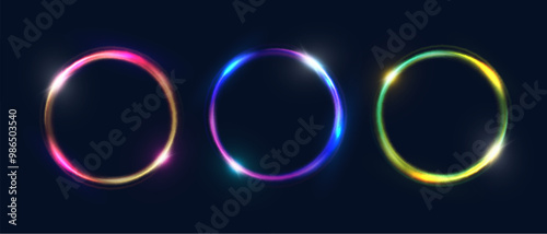 Bright futuristic portal with violet-blue glow of bright rays. Light ring, frame. Vector for web design.	
